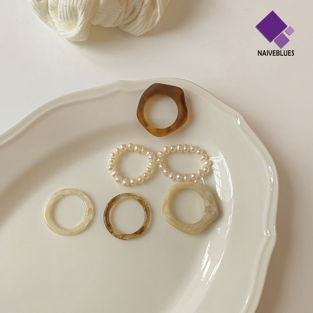 &lt; Naiveblues &gt; 3Pcs/Set Cincin Jari Gaya Berbeda All-match Mutiara Transparan Ramah Kulit Sederhana Wanita Untuk Tanggal