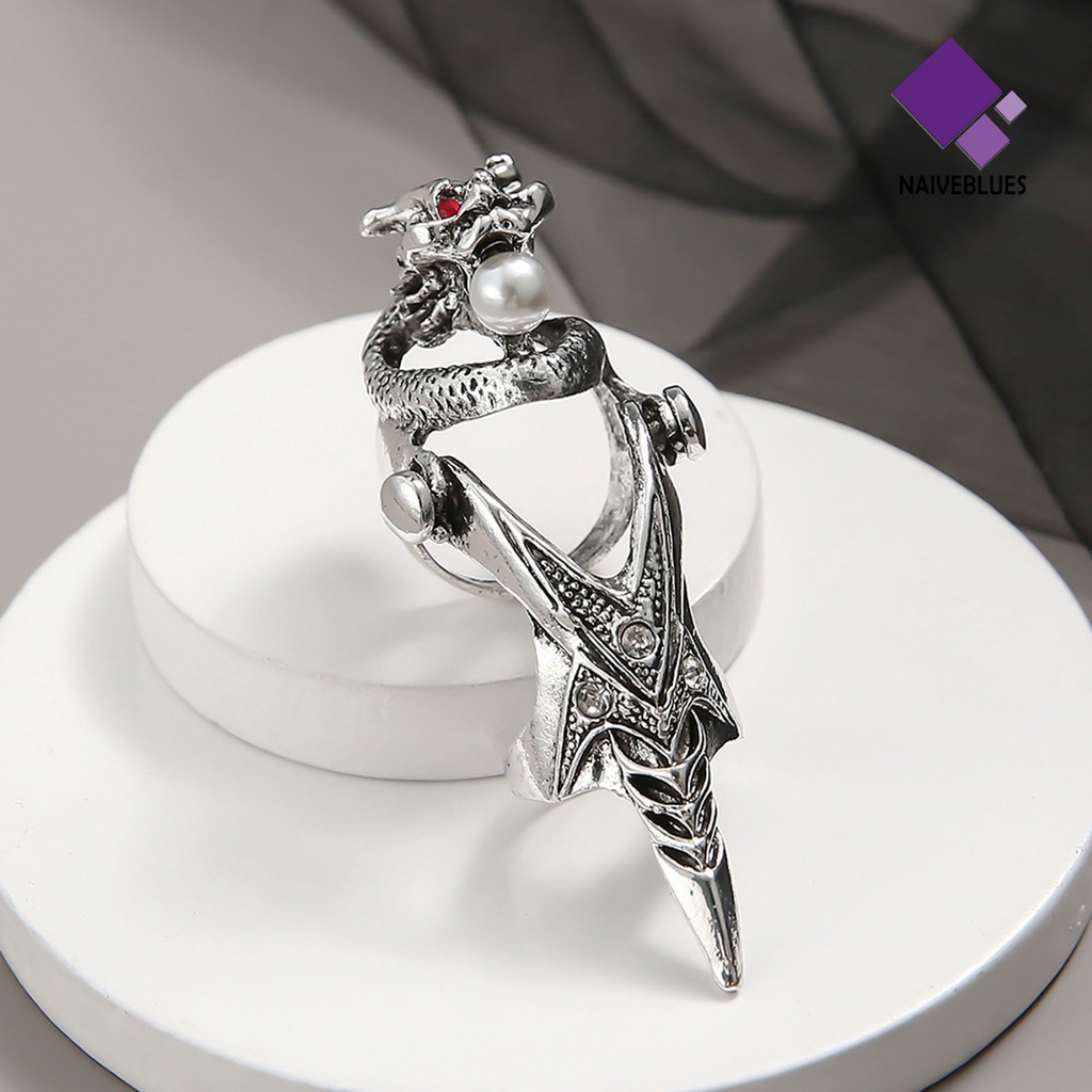 &lt; Naiveblues &gt; Cincin Unisex Ujung Jari Panjang Gaya Batu Bentuk Mutiara Imitasi Cakar Aksesoris Cosplay