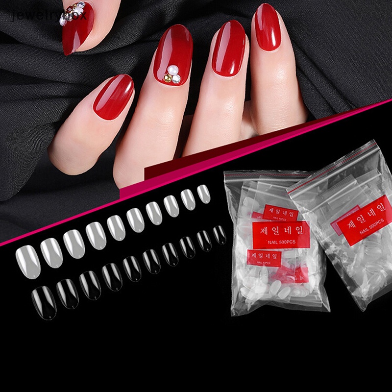 [jewelrybox] 500pcs Short Ellipse Full Cover Fake Kuku Palsu Tips Acrylic Gel Manicure Set Butik