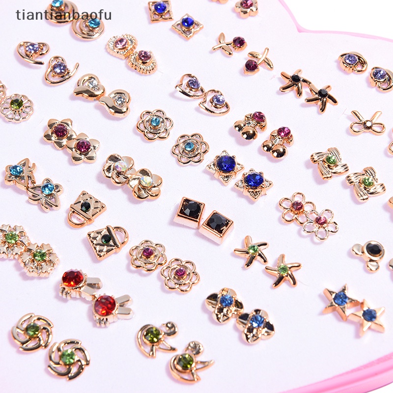 [tiantianbaofu] 36pasang Fashion Wanita Gadis Kristal Diamante Bunga Stud Anting Set Perhiasan Butik