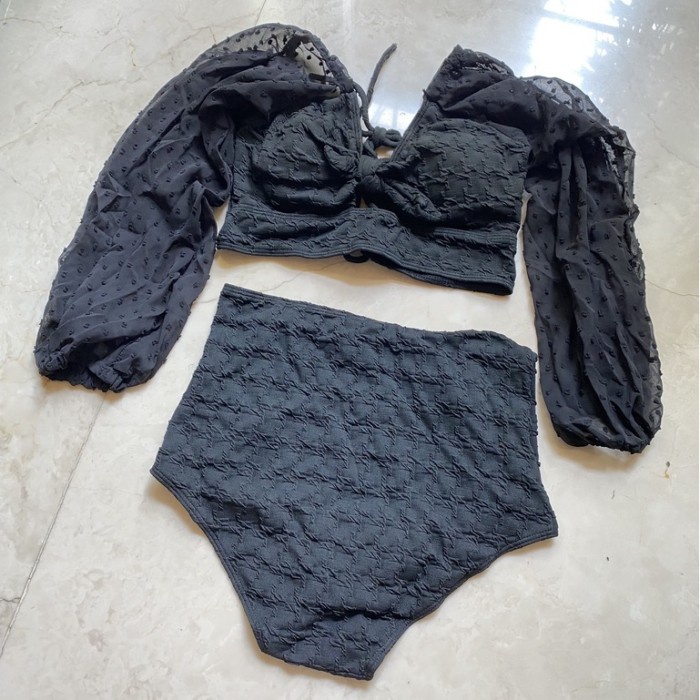 Bikini Swimsuit Baju Renang Korea Sexy Bikini Split Lace Fairy Sleeve - Black, M