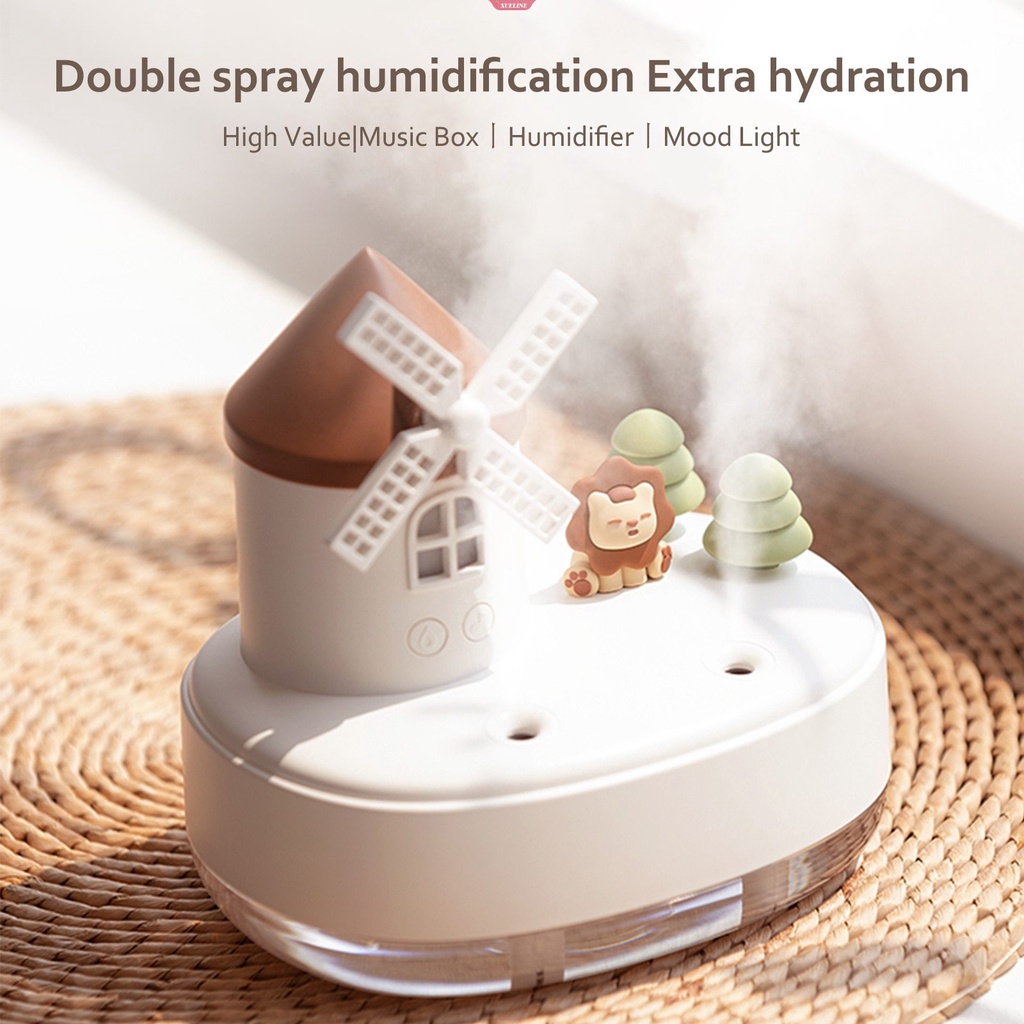 650ml Windmill Air Humidifier Kartun Musik Lampu LED Mist Maker Sprayer Mute Desktop Pelembab Udara Dekorasi Hiasan [ZXL]