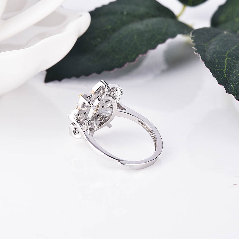 Goldkingdom Fashion Perhiasan Aksesoris Ready Stock Berlian Kuning Snowflake Cincin Hadiah Pembukaan Cincin Wanita