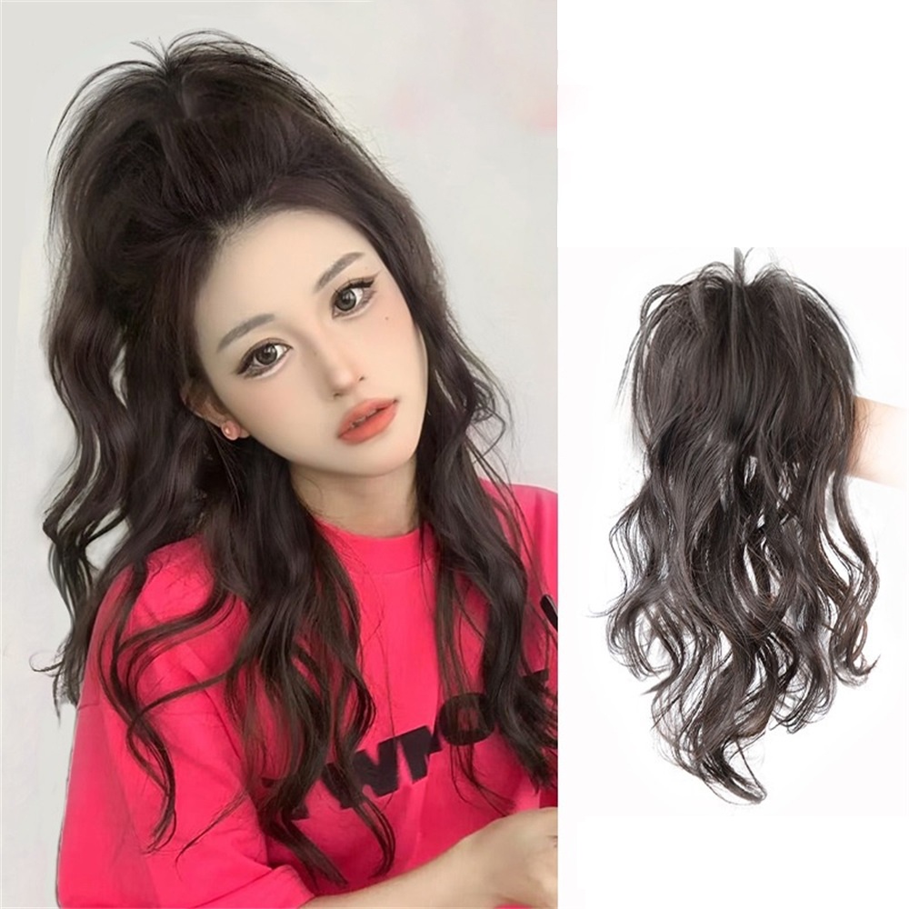 Wanita Gadis Setengah Ekor Kuda Wig Keriting Cakar Klip Rambut Wig Alami Panjang Air Terjun Berbulu Ekstensi Rambut 30cm