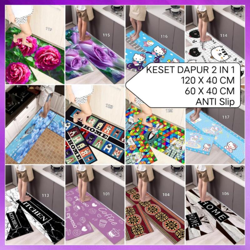 Alas Kaki Lantai Keset Dapur 2 in 1 Kitchen Floor Mat Set Karpet Alas Lantai Rumah Kamar Dapur Matras Anti Slip Kain Lap Lantai Kain Majung Kain Pel lantai