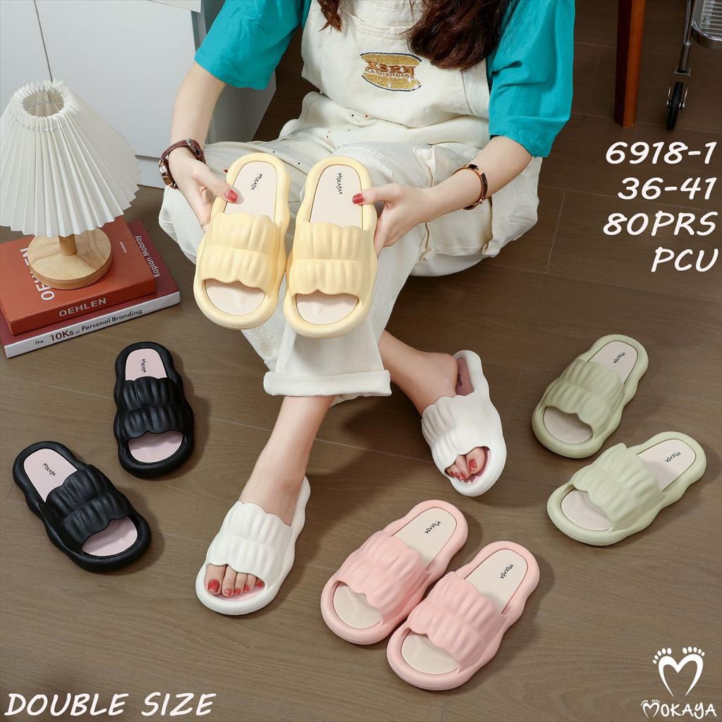 Sandal Slop Karet PCU Motif Kerut Renda Import MKY 6918-1 36-41