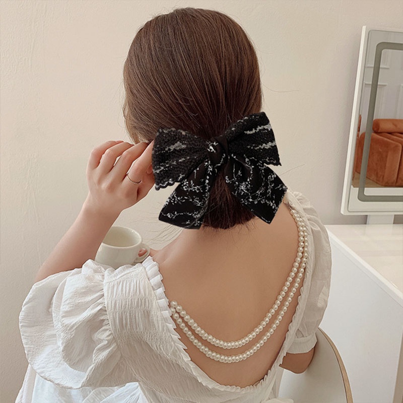 Renda Bunga Huruf Busur Jepit Rambut Gadis Besar Rambut Klip Elegan Temperamen Bulang - SG