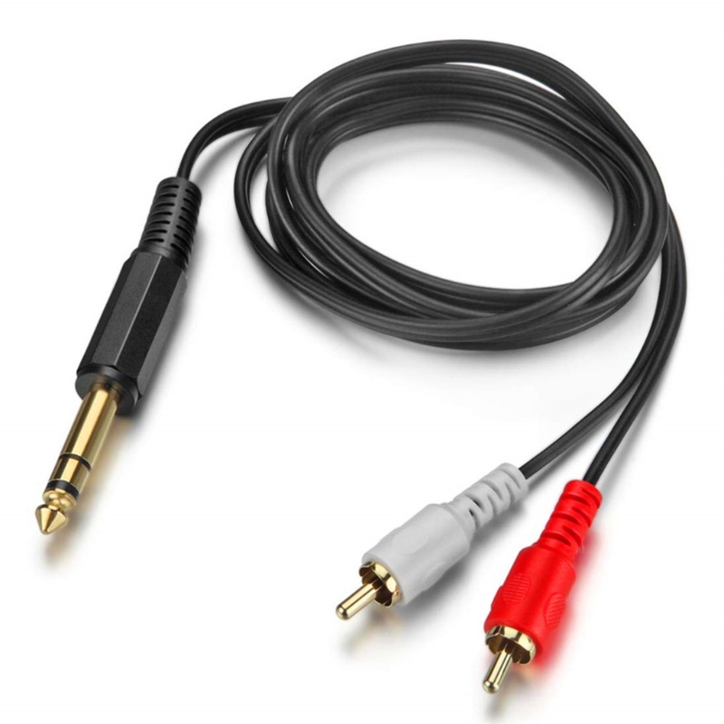 Cre Kabel Jack Lapis Emas 6.35mm Ke 2xRCA Male to Male Stereo- Adapter Aux-Cord Audio-Cable Line Untuk Mixer Power Amplif