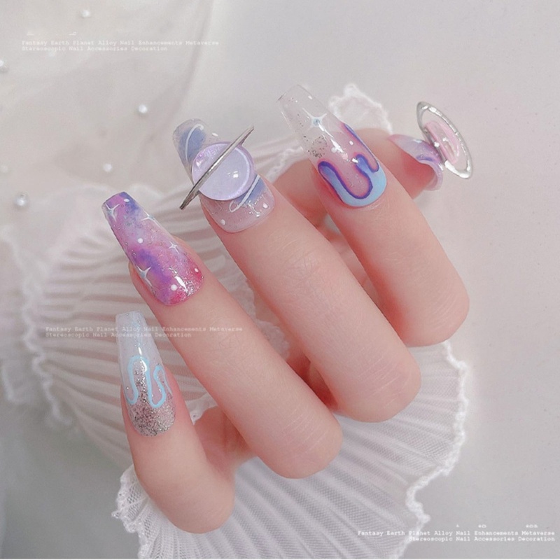 Sa Metal Nail Studs Nail Art Permata 3D Pesona Kuku Bentuk Saturns Dekorasi Nail Art