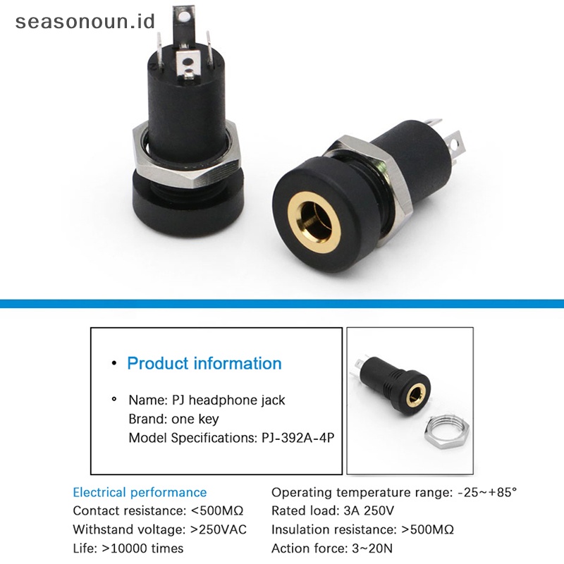 Seasonoun 1Pcs PJ392A 3.5MM Audio Jack Socket 3tiang Hitam Dudukan Panel Solder Stereo Kaki Tiga Atau Empat Dengan Drat Sekrup Internal.