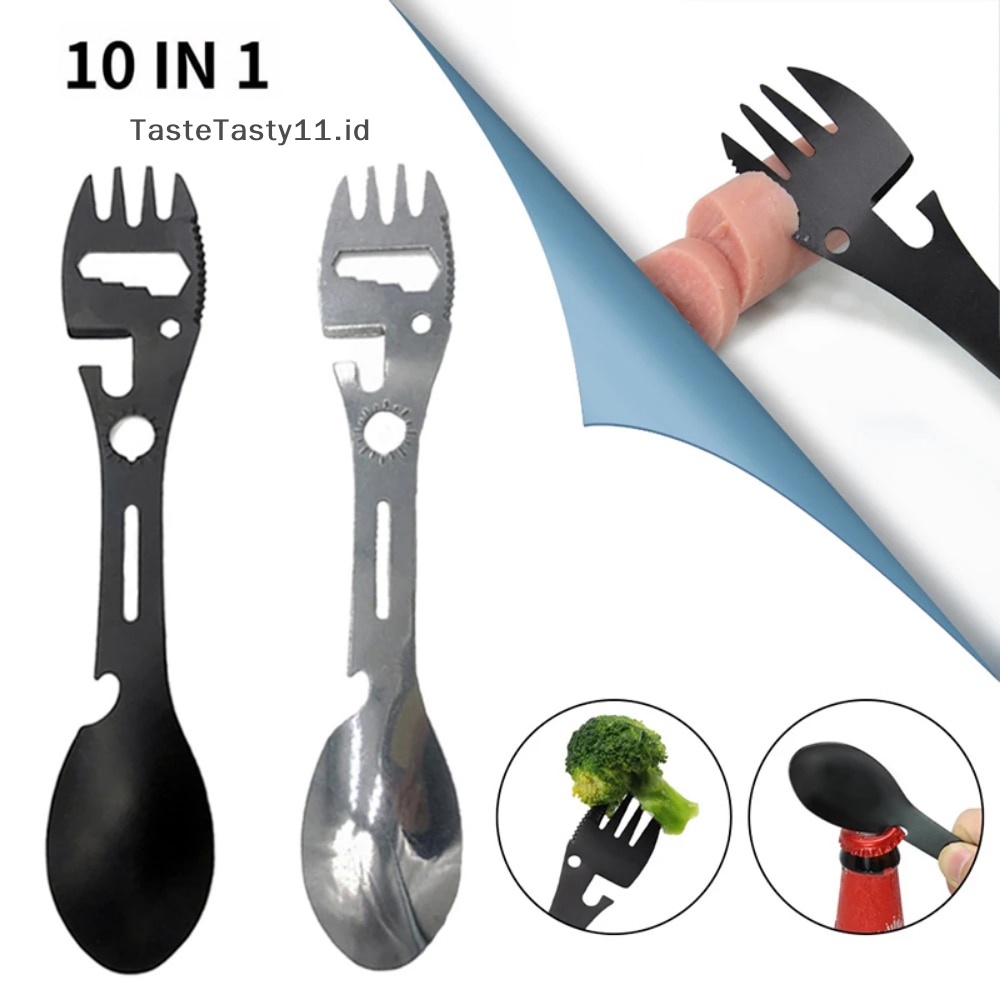 Tastetasty 10in1 al Stainless Steel Sendok Garpu Portable Outdoor Camping Picn.