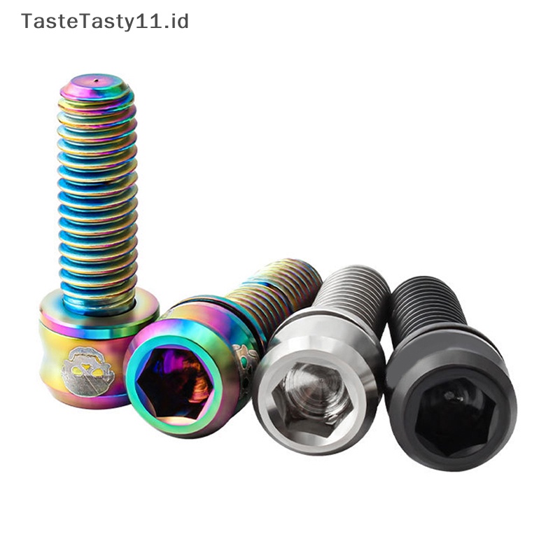 Tastetasty 4PCS Sepeda M5 * 15 /17 /19 Titanium Disc Brake Caliper Screw Rem Lever Bolt Stem Screw MTB Sepeda Jalan Hidrolik Bagian Rem.