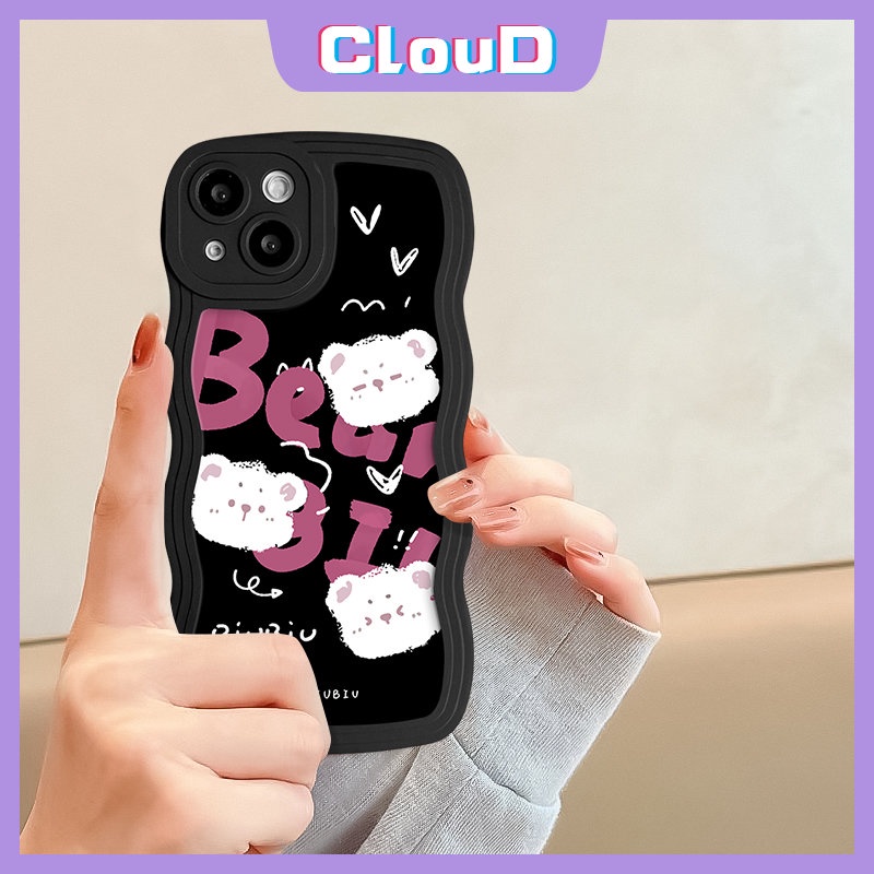 IPHONE Casing Tepi Bergelombang Kompatibel Untuk Iphone11 14 13 12 Pro Max 8Plus X 7Plus XR XS Max 6s 7 8 6 14 Plus SE 2020 Hantu Lucu Monster Kecil Kartun Beruang Huruf Lembut Tpu Phone Cover