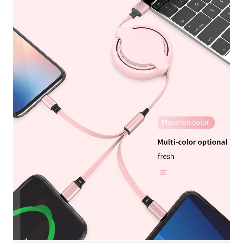 1.2m Kabel Data 3-in-1 Yang Dapat Ditarik/Kabel Data Satu Ke Tiga Untuk Android Tipe-c Iphone Ponsel Kawat Aksesoris Telepon USB