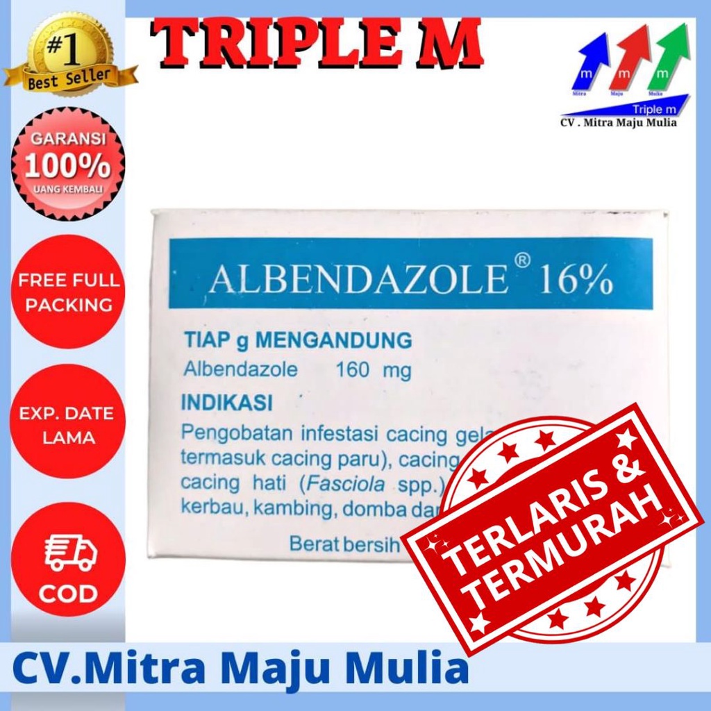 albendazole 16% - Obat Cacing Hewan Serbuk TRIPLE M