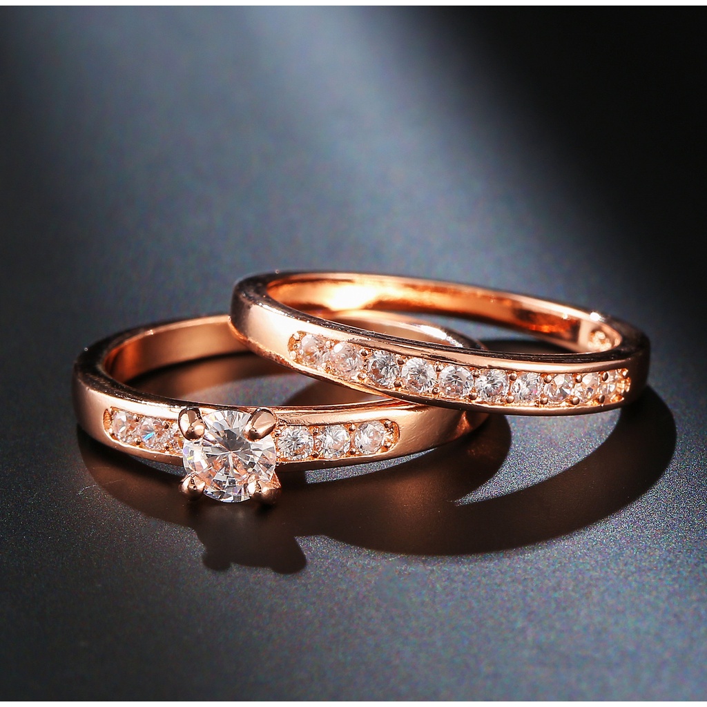 Goldkingdom Aksesoris Perhiasan Fashion Ready Stock Cincin Klasik Dengan Set Rose Gold Dan Berlian