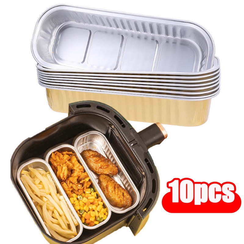 10pcs Loyang Durian Keju Persegi Panjang Sekali Pakai/BBQ Aluminium Foil Tray Pan Pan/Memanggang Foil Pans Tray Untuk Air Fryer Aksesoris Dapur