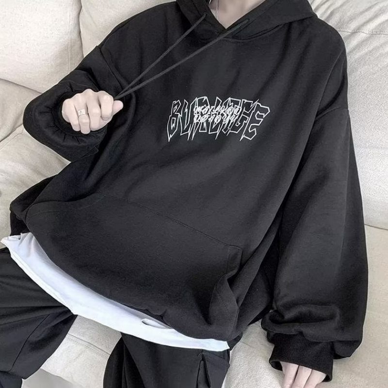 Hoodie Oddayu Korean Style Pria Wanita Unisex Jumbo Sablon Printing Hitam Putih Abu Trend Kekinian