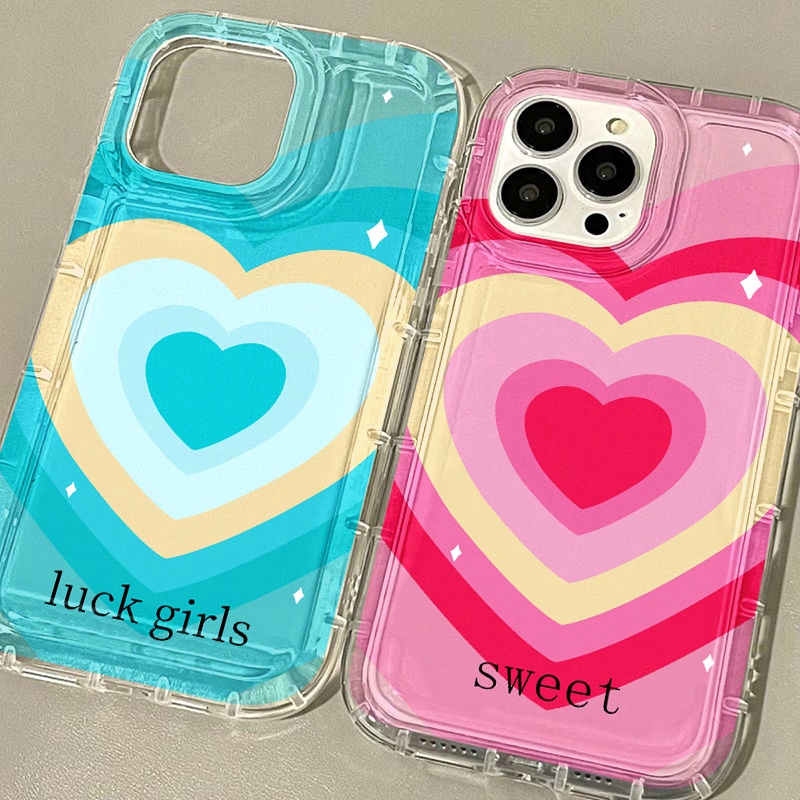 IPHONE Casing Ponsel Gradiasi Cinta Hati Kompatibel Untuk Iphone7Plus8Plus6Plus11 14 13 12 Pro MAX XR X XS MAX SE Airbag Shockproof Cover