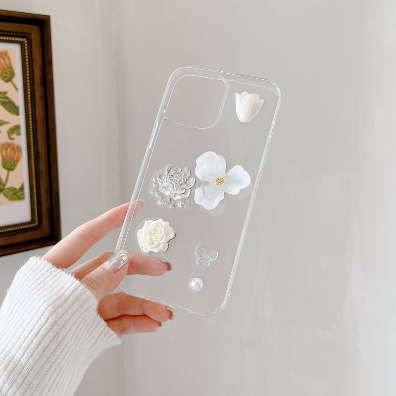 【Crystal resin】3D So Pretty White Tulip Flower Soft Case IPhone 7 8 Plus XR XS Max 11 12 13 14 Pro Max 14 Plus for Women Girl Gift