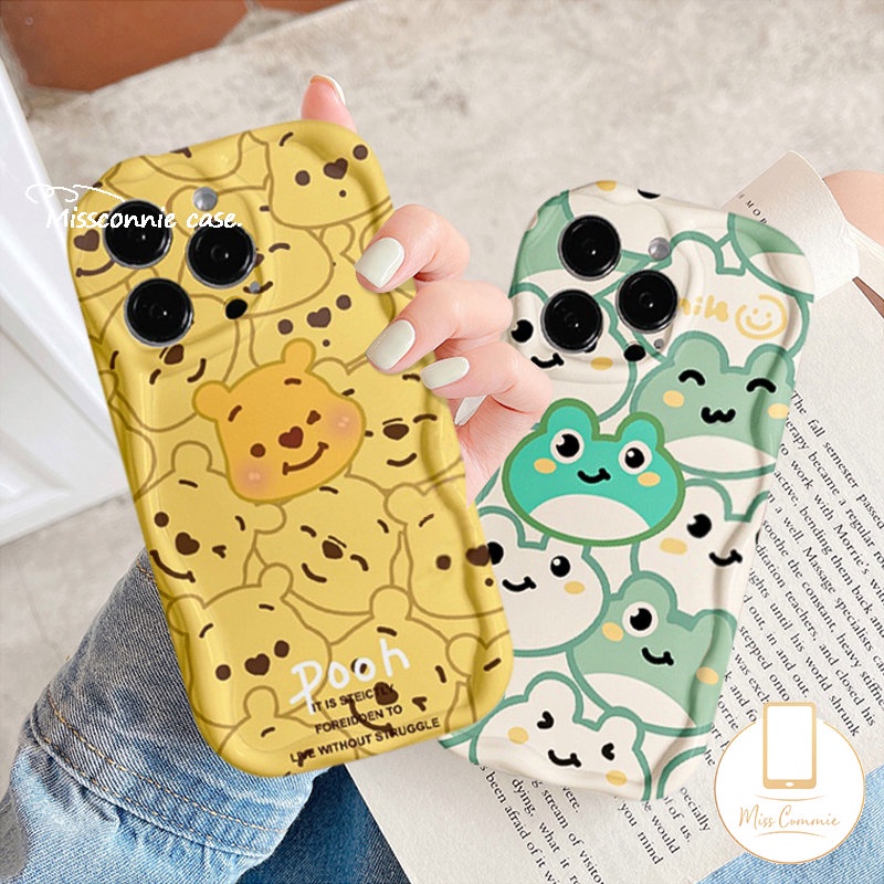 Casing Tepi Melengkung Bergelombang 3D Untuk Redmi 9A A2 9T 12C 10C 10A A1 9 10 9C NFC Redmi Note 9 11 10 8 10 Pro Max 10s 11s POCO M3 Fun Frog Cute Winnie The Pooh Pasangan Tahan Guncangan Lembut Sarung