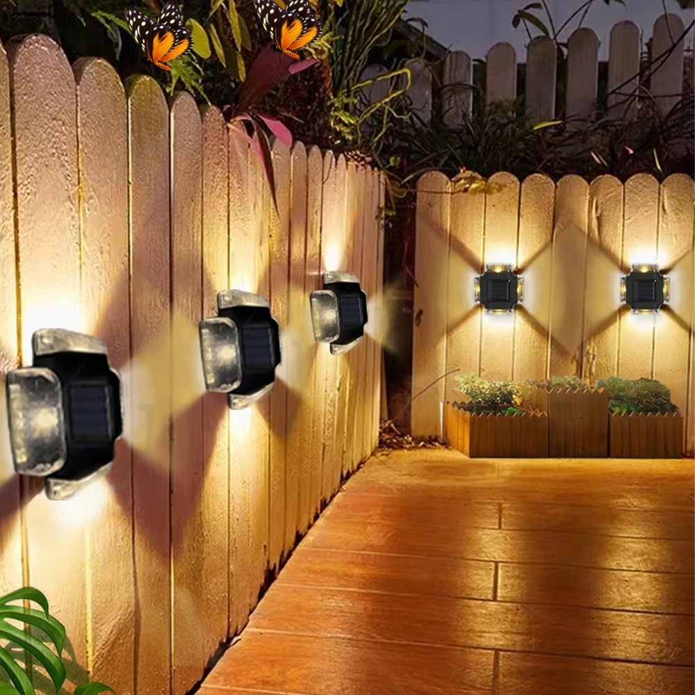 Lampu Dinding Balkon Negara/Dekorasi Lampu Jalan Rumah Tangga/Pagar LED Tahan Air Step UP and Down Llluminate Stairs Decor 4side Light/Outdoor Solar Energy Wall Lamp