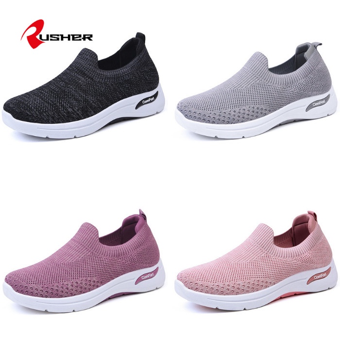 (COD) Rusher Sepatu Slip On Wanita Import Sneakers Tanpa Tali COMFORT - ComfortS1-Abu, 36