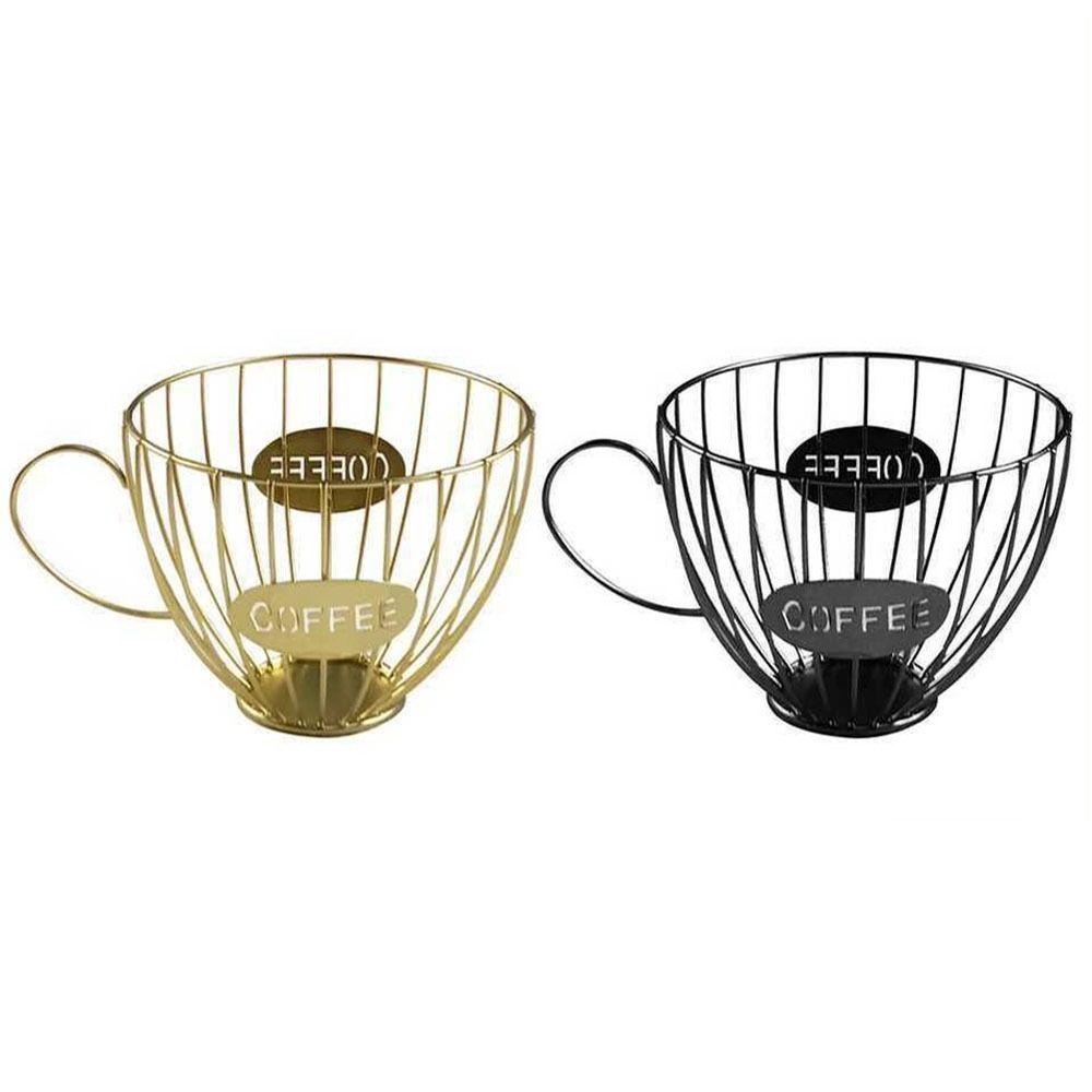 R-FLOWER Rak Penyimpanan Bentuk Mug Kopi Kerajinan Kawat Besi Home Capsule Basket Keeper