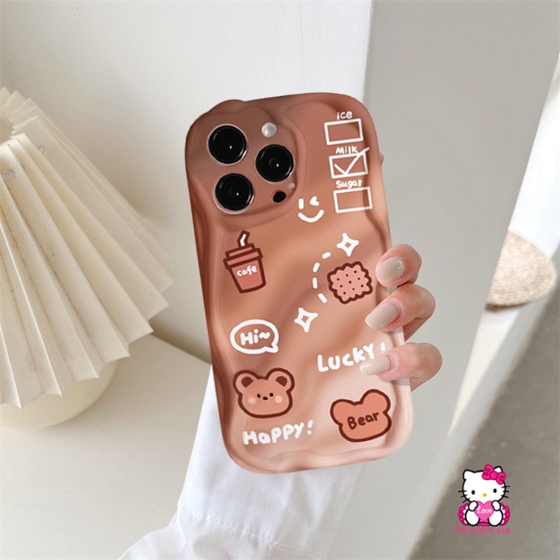 Case Donat Kopi Gradasi Untuk Realme C53 C35 C15 C25Y C31 C17 C55 C30 C21 C33 C25 C21Y C20A C20 C35 C11 C25s C12 5i 7i 6i 5s 3D Tepi Melengkung Bergelombang Lucu Kartun Beruang Soft Case