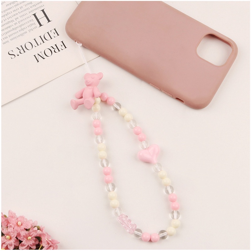 Warna Solid 3D Kartun Teddy Bear Transparan Manik-Manik Rantai Pergelangan Tangan Pendek Anti-Hilang DIY Tali Untuk Universal Phone Case Bluetooth Earphone TWS Covers