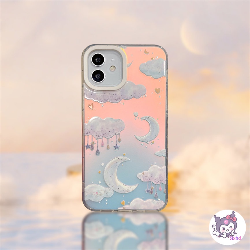 IPHONE Kompatibel Untuk Iphone11 14 13 12 Pro Max8 7Plus X Xs Xr Xs Max SE 2020 Bulan Bintang Fashion Ins Pasangan Perlindungan Lensa Gradien Laser Casing Ponsel Lembut TPU Anti Jatuh Cover XJJJJ