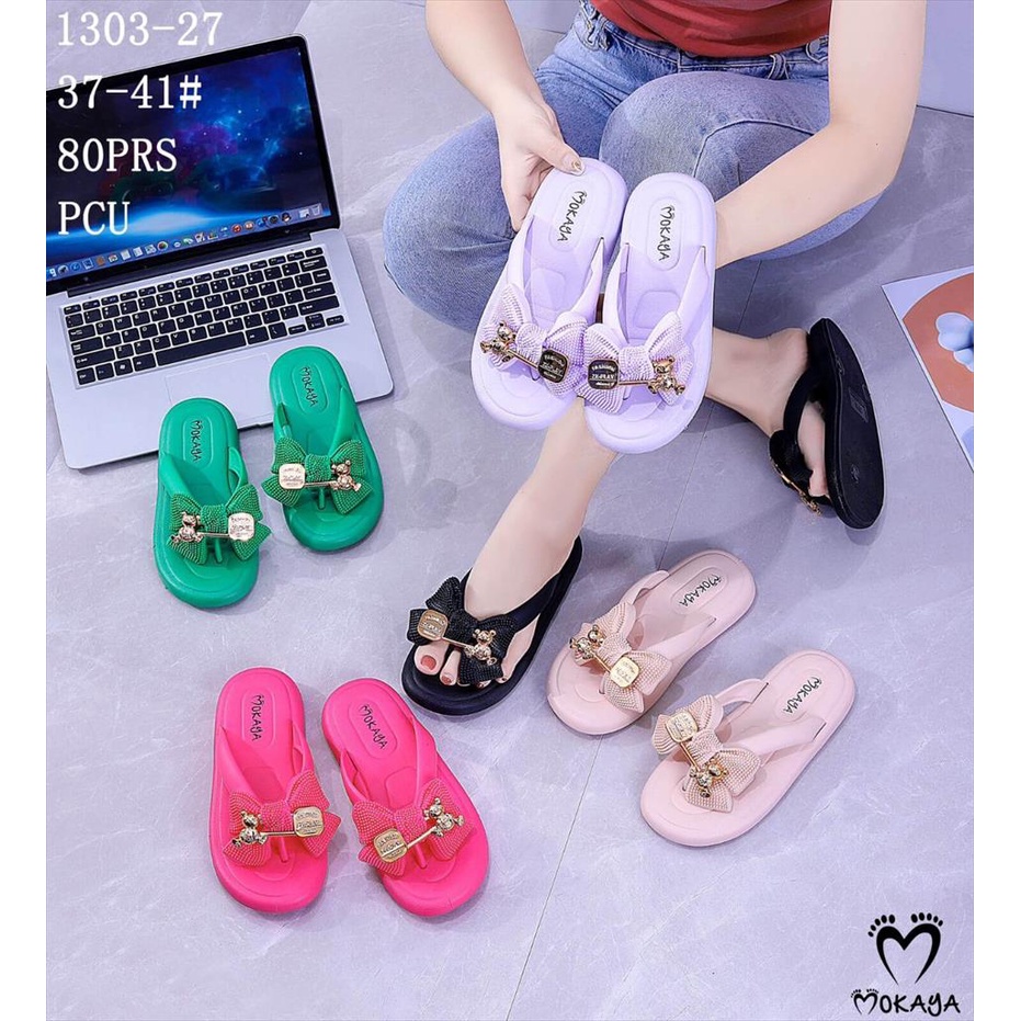 Sandal Jepit Karet Wanita Pita Besar Gesper Bear Peniti Import MKY 1303-27 37-41