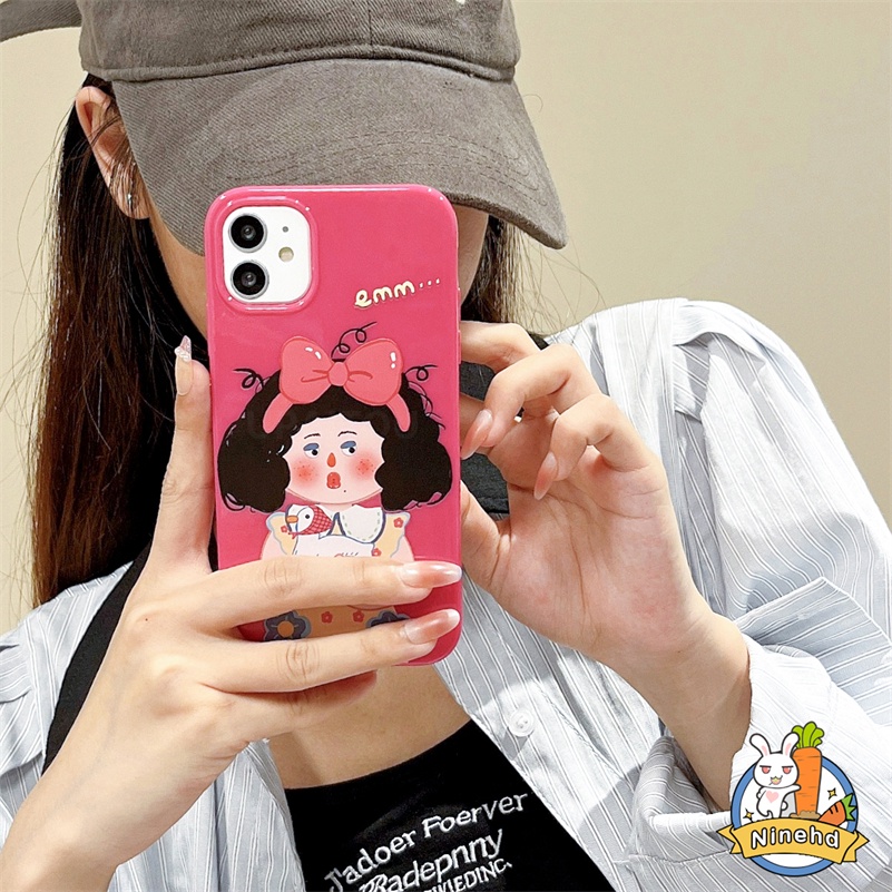 IPHONE Casing Kompatibel Untuk Iphone14 13 12 11 Pro Max X Xr Xs Max8 7 6 6s Plus SE 2020 Pink Jelek Gadis Lucu Kartun Casing Ponsel Perlindungan Lensa Penuh Silikon Anti Jatuh Cover Pelindung