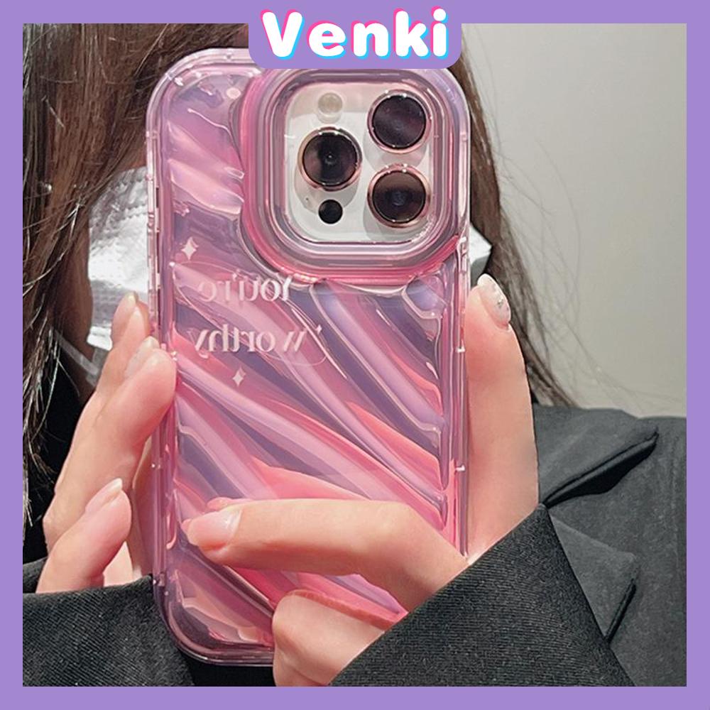 VENKI - For iPhone 11 iPhone Case Laser Reflective Transparent Phone Case TPU Soft Shockproof Airbag Case Protective Camera Pink English Compatible with iPhone 14 13 Pro max 12