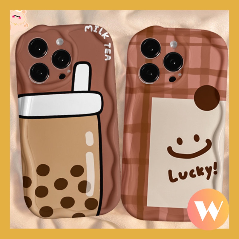 Kartun Milk Tea Smiley Cute 3D Wavy Curved Edge Case Untuk Vivo Y20 Y11 Y12s Y12i Y35 Y15 Y30 Y16 Y12 Y22 Y31 Y51 Y22s Y50 Y17 Y21 Y21s Y02 Y33s Y20s Y20i Y91 Y15A Y91C Y21A Y15s