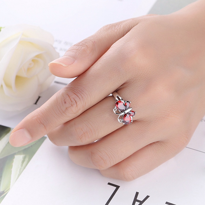 Cincin Jari CZ Butterfly Sparkling Pink Warna Silver Untuk Wanita Sterling Plata Jewelry Hadiah Natal