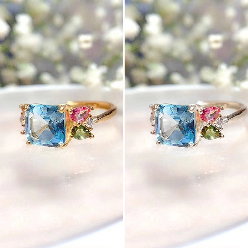 Baru Mewah Zamrud Cutting Santa Maria Buatan Aquamarine Laut Biru Topaz Cincin Untuk Wanita Warna Perak Perhiasan Pernikahan