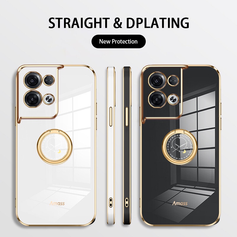 Andyh Casing Ponsel Silikon Ultra Tipis Untuk OPPO Reno 8 Pro+ Reno8 5G Deluxe Fall Protection Gold Band Dengan Cincin Jam Dan Lanyard Gratis