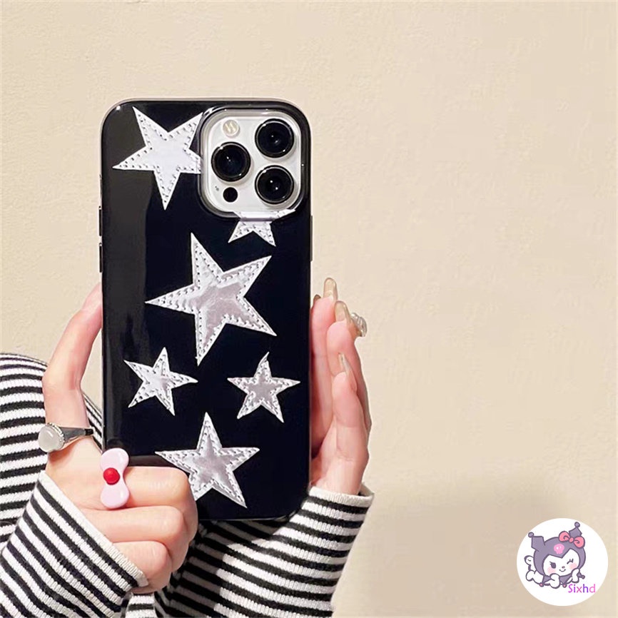 IPHONE Kompatibel Untuk Iphone14 13 12 11 Pro Max SE 2020 X Xr Xs Max8 7 6Plus Fashion Hitam Kreatif Bintang Berujung Lima Silikon Ponsel Case Lembut Anti Jatuh Pelindung TPU Cover XJJJJ