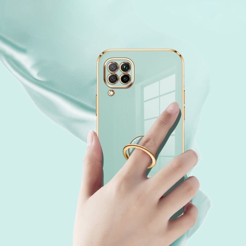 Andyh Casing Ponsel Silikon Ultra Tipis Untuk Huawei Nova 6SE Nova 7i Deluxe Fall Protection Gold Band Dengan Cincin Jam Dan Lanyard Gratis