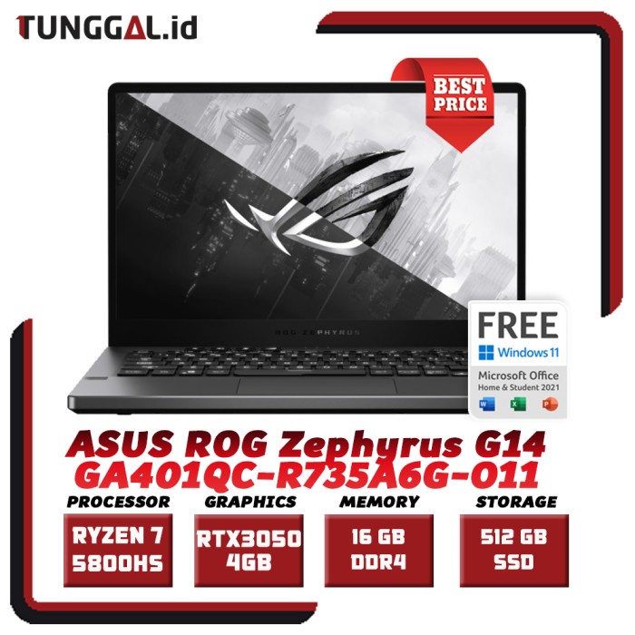 ASUS ROG Zephyrus G14 RTX 3050 RYZEN 7 5800HS 14" 120Hz 512GB W11+OHS