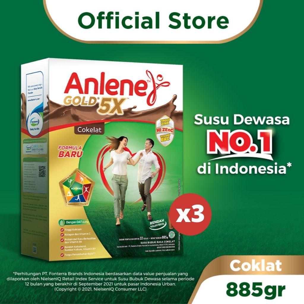 

Anlene Gold 5X Susu Bubuk Dewasa Cokelat 3 x 885g - Nutrisi Tinggi Kalsium Untuk Tulang, Sendi, dan Otot