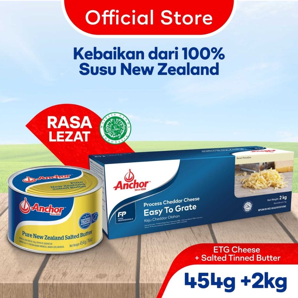 

Anchor Keju Cheddar Olahan 2kg - Cheddar Cheese + Anchor Salted Butter 454g - Mentega Asin New Zealand