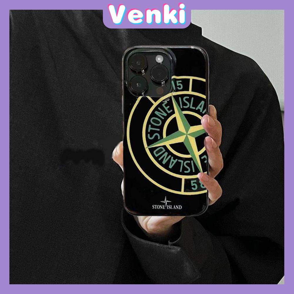 VENKI - Untuk iPhone 11 iPhone Case Hitam Glossy TPU Soft Case Tahan Guncangan Perlindungan Pompa Kamera Cute Cool Stone Island Kompatibel dengan iPhone 14 13 Pro max 12 Pro Max xr xs max 7 8