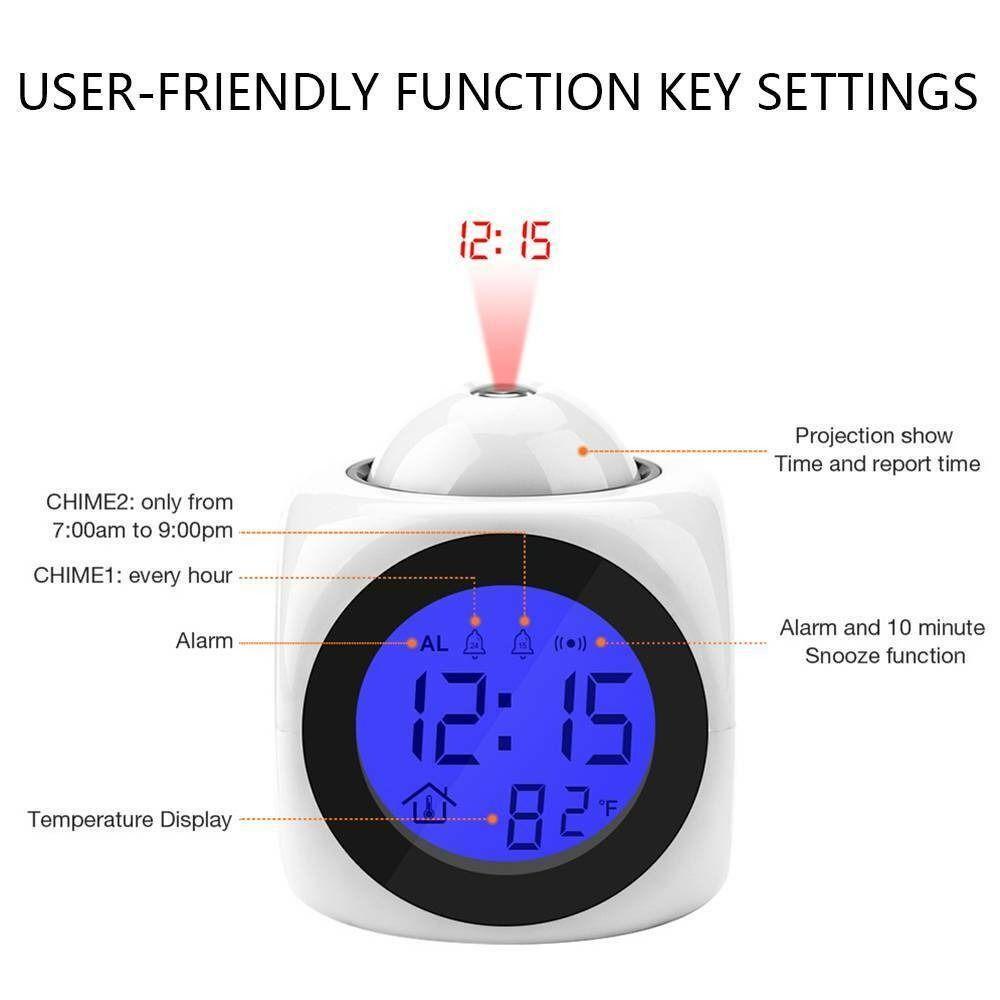 Jam Proyeksi Populer Lampu Malam Siaran Suara Digital Ceiling LCD Clock