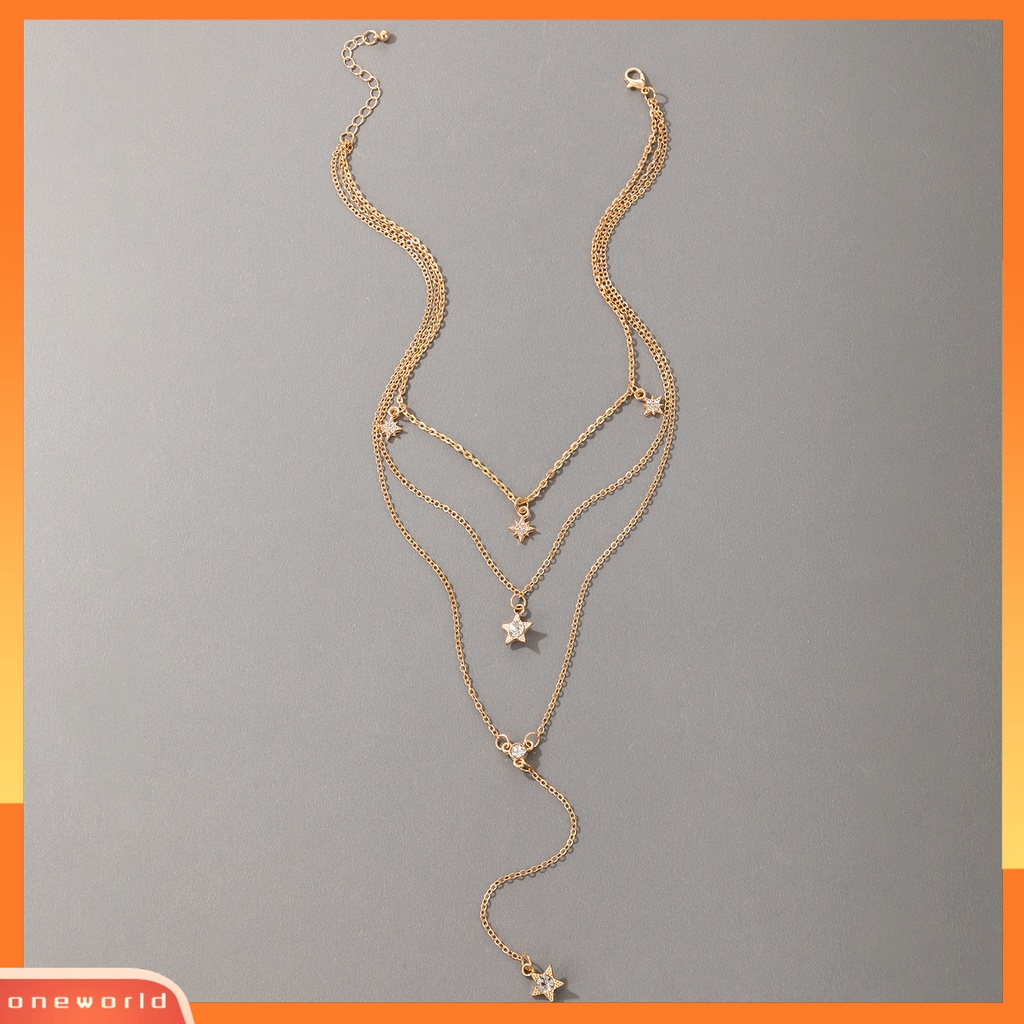 [ONE] Rantai Klavikula Multilayers All-match Rumbai Panjang Berlian Imitasi Kristal Imitasi Kalung Liontin Bintang Untuk Pesta