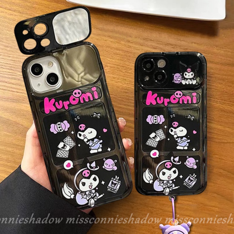 Case Untuk Vivo Y15 Y11 Y17 Y20 Y12 Y20i Y12i Y91C Y11s Y30G Y20s G Y1S Y20A Y20G Y12s Y12A Kartun Lucu Kuromi Kreatif Flip Make Up Cermin Lembut Penutup Belakang Dengan Gelang Boneka 3D