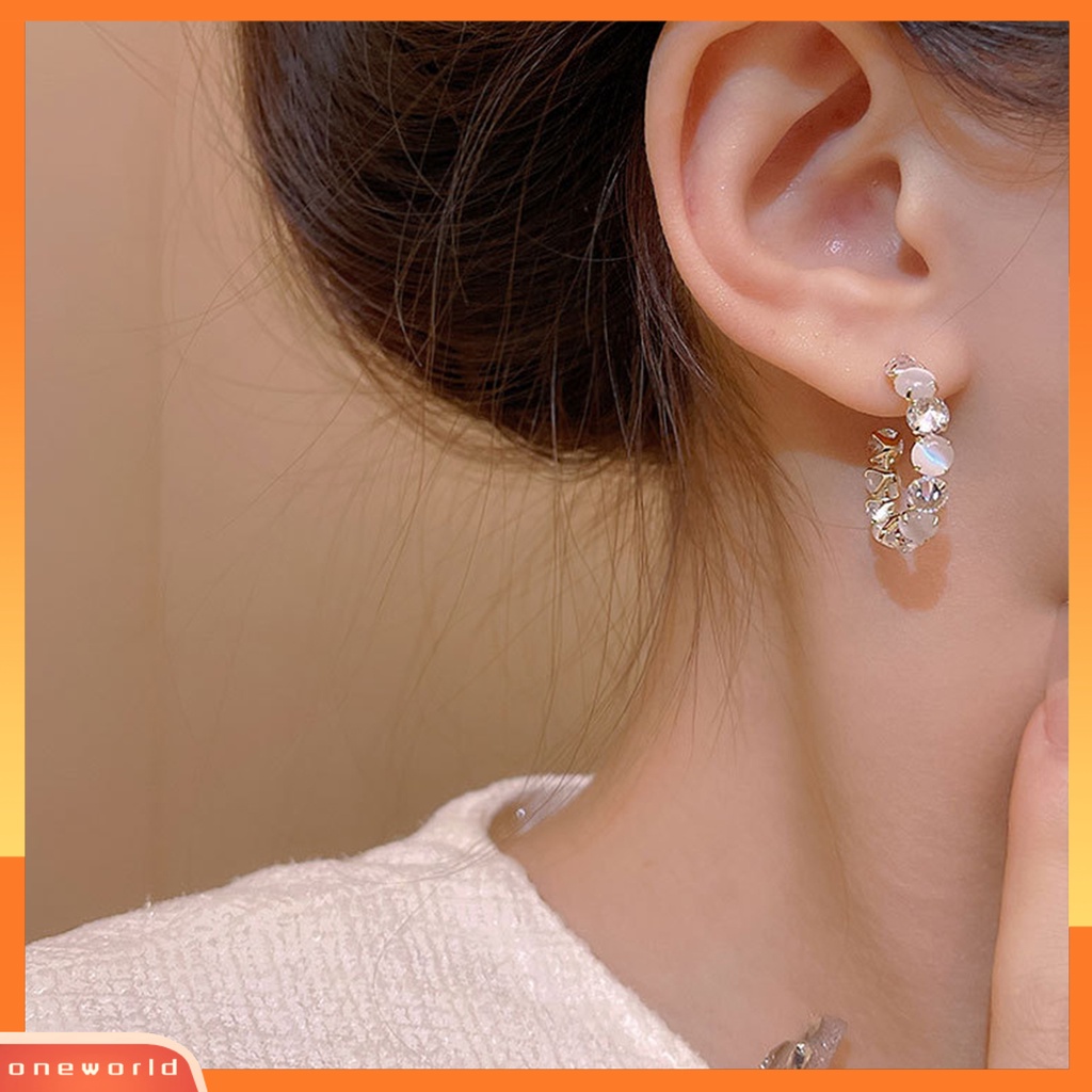 [ONE] 1pasang Anting Wanita Korea Fashion Cubic Zirconia Hoop Earrings Desain Geometri Unik Untuk Wanita Aksesoris Pesta
