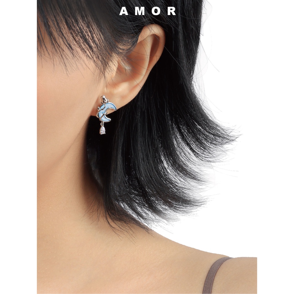 Anting trendy Bentuk Bulan Zircon, Mawar Untuk Wanita