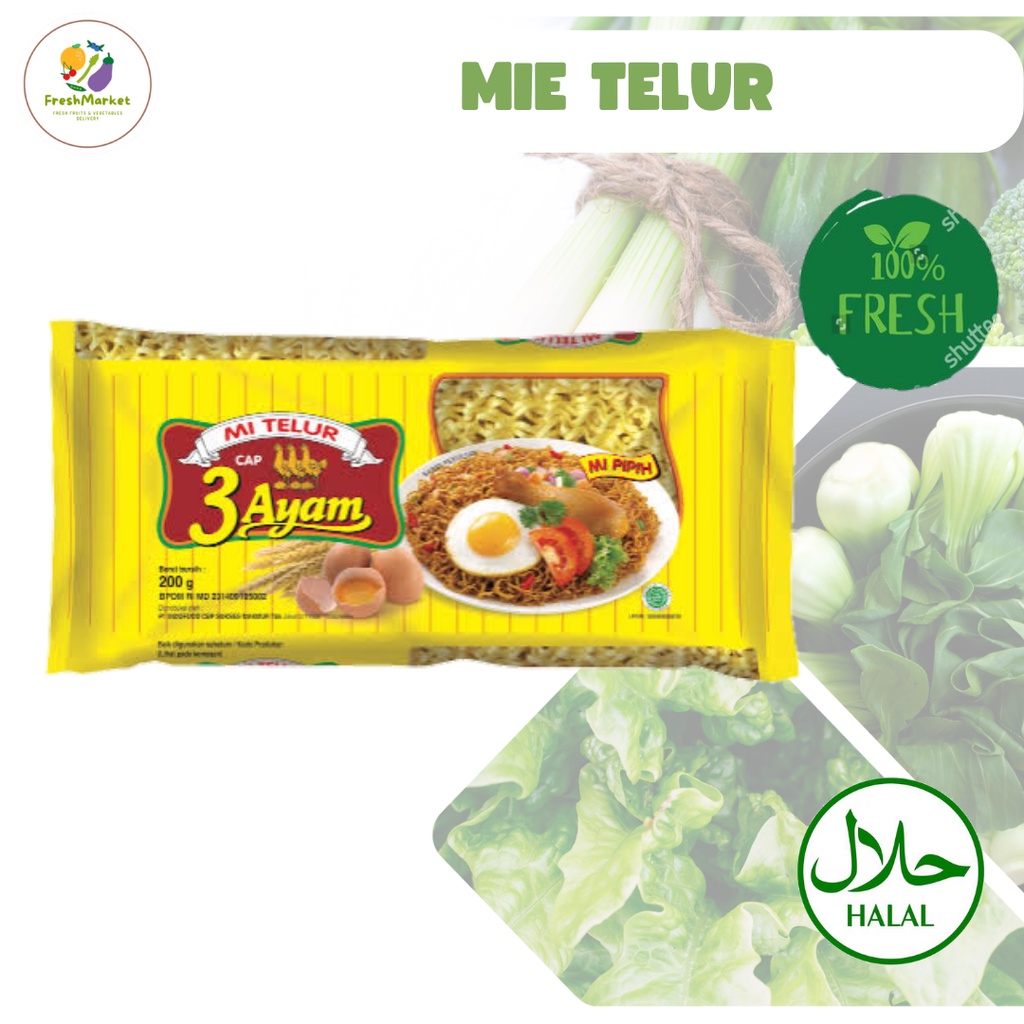 

Mie Telur Cap 3 Ayam 200 Gram Freshmarketlampung